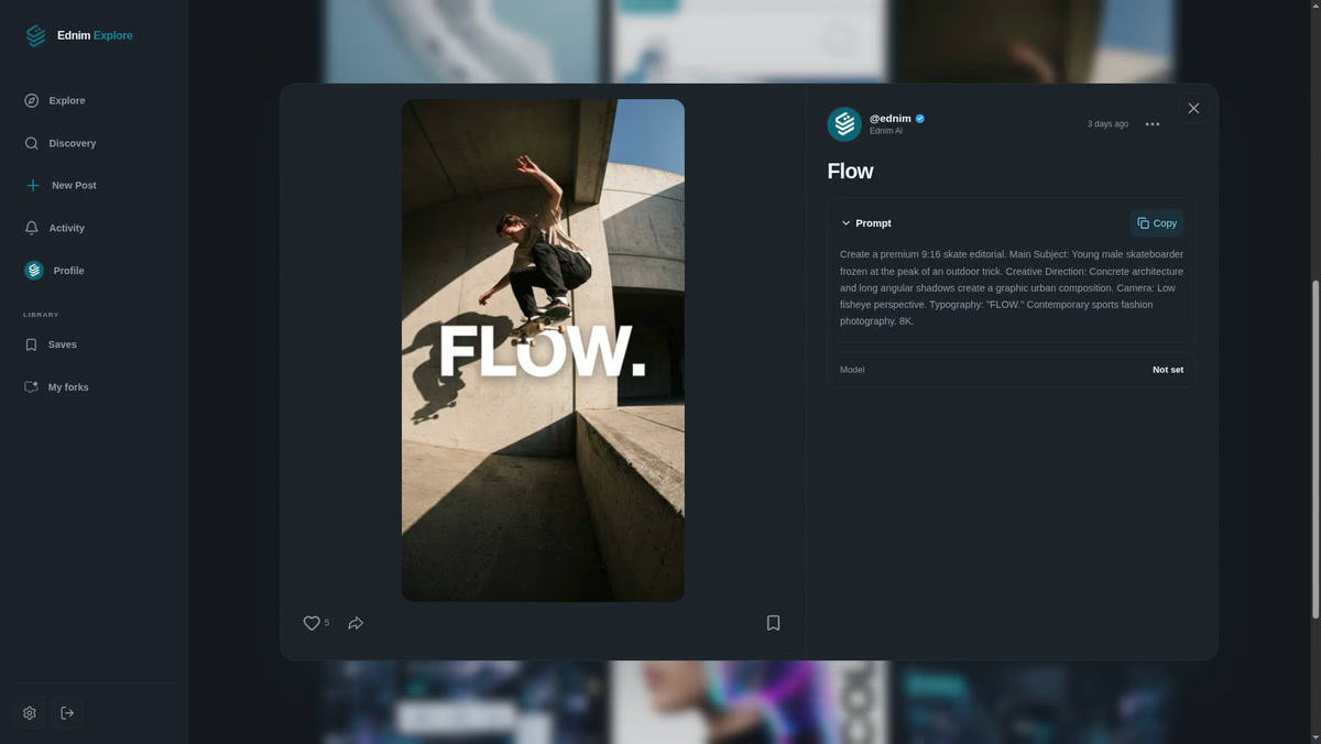 Published creation in Ednim Explore with its prompt and result
