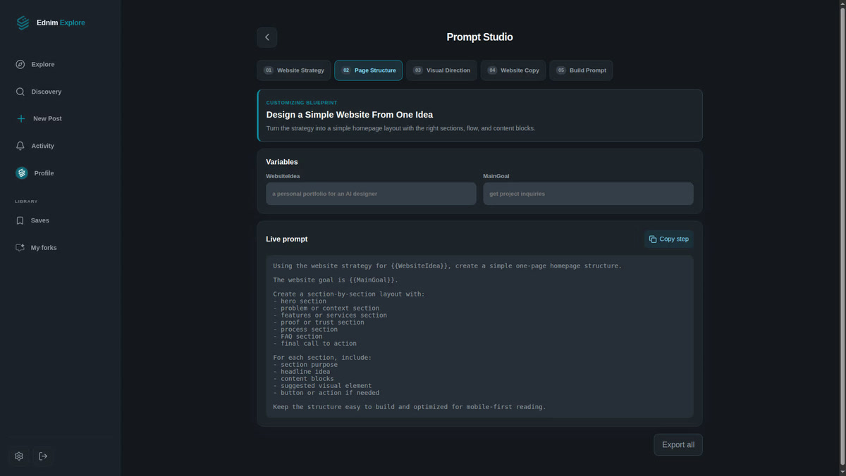 Ednim Prompt Studio used to personalize an AI prompt